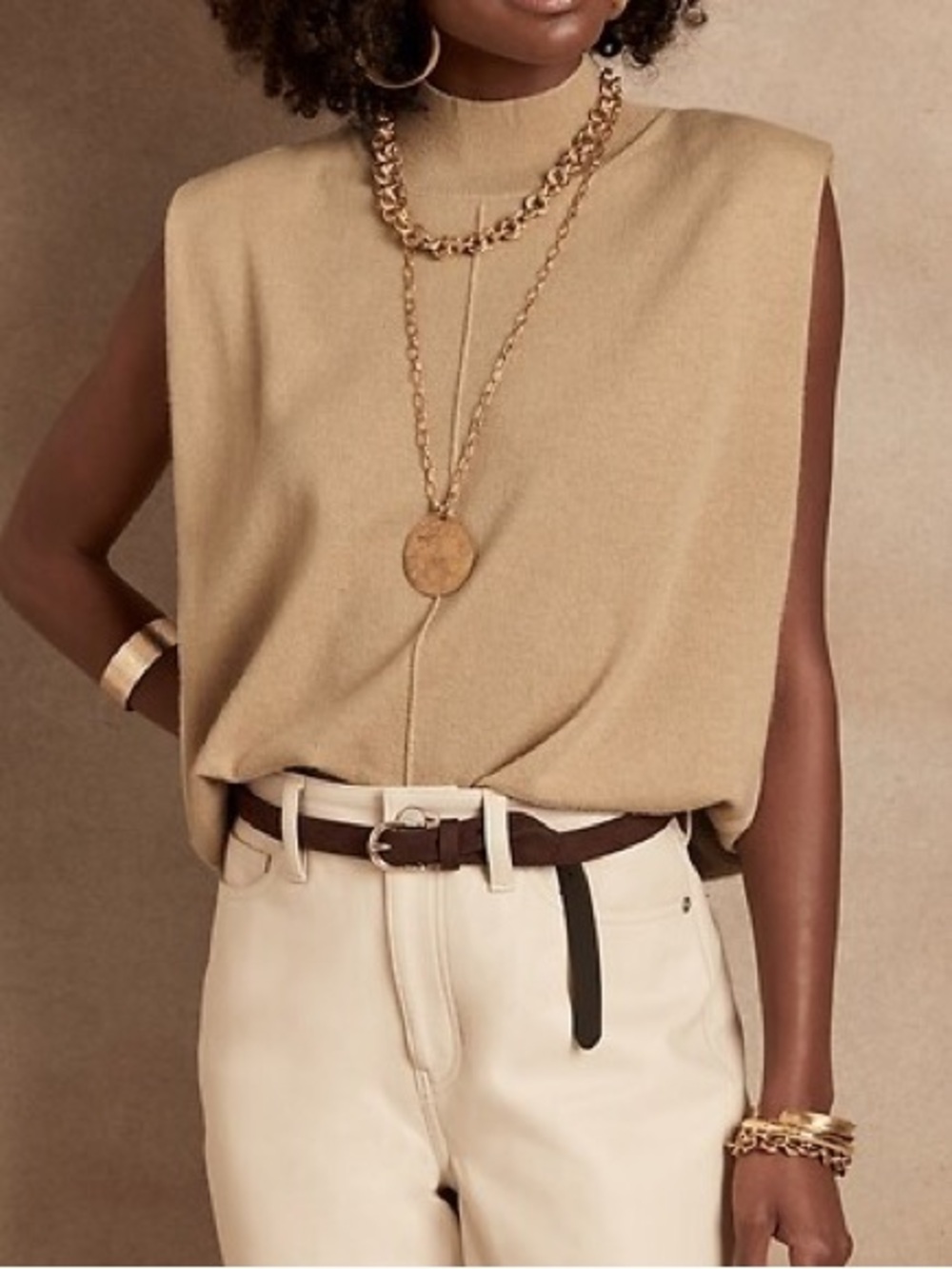 NEW. Banana Republic Cashmere Franca Padded Shoulder Sweater. NWT